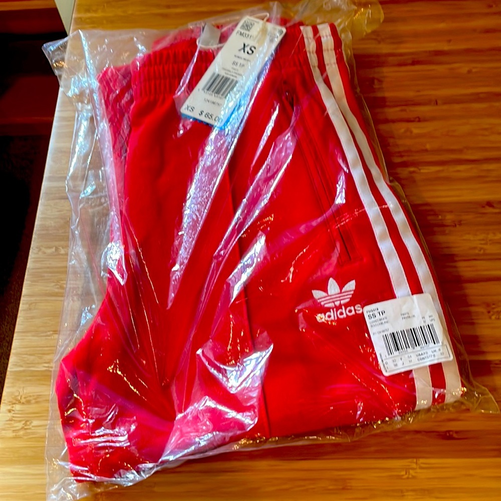 Adidas red track pants brand new XS